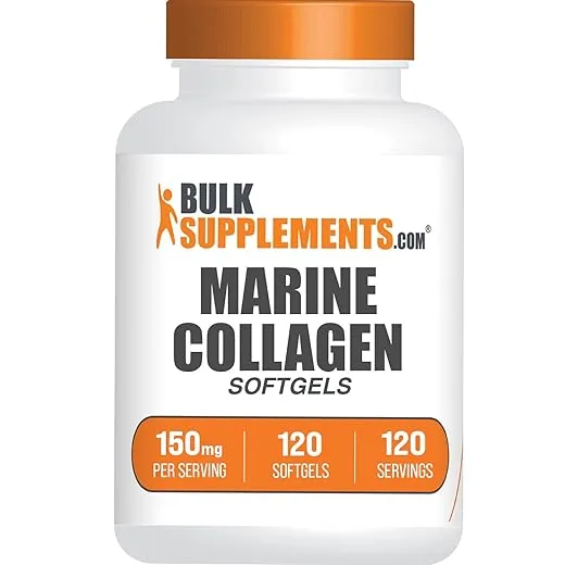 BulkSupplements.com Marine Collagen Softgels - Collagen Supplement, Collagen for Women & Men, 150mg of Collagen - Gluten Free, 1 Softgel per Serving, 120 Count (Pack of 1)