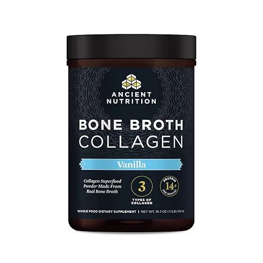 Ancient Nutrition Collagen Powder, Bone Broth Collagen, Vanilla, Hydrolyzed Multi Collagen Peptides, Supports Skin and Nails, Joint Supplement, 30 Servings, 18.3oz