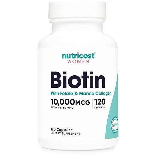 Nutricost Biotin for Women 10,000mcg 120 Capsules - with Folate & Collagen, Gluten Free & Non-GMO