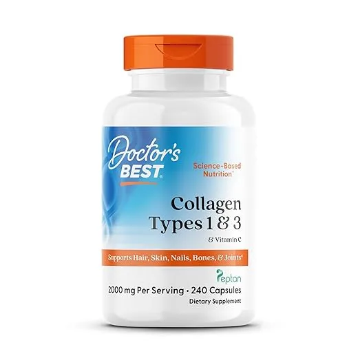 Doctor's Best Collagen Types 1 & 3 with Vitamin C, Non-GMO, Gluten Free, Soy Free, Supports Hair, Skin, Nails, Tendons & Bones, 500 mg, 240 Caps (DRB-00263)