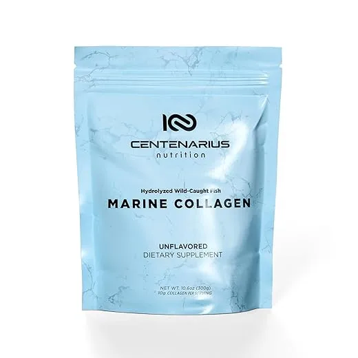 Centenarius Nutrition Hydrolyzed Marine Collagen Peptides - Wild Caught Marine Collagen Powder Supports Healthy Skin, Nails, Bone Strength, & Joint Health - 300g