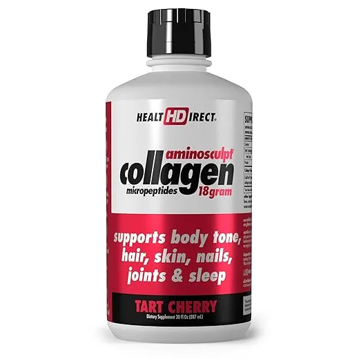 HEALTH DIRECT AminoSculpt Sugar-Free Collagen Supplement - High Potency Medical-Grade Protein for Hair, Skin, Nails & Joints, Grass-Fed, Non-GMO, Liquid Collagen - Tart Cherry - 30 Fl Oz