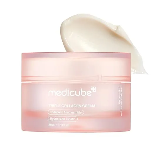 medicube Triple Collagen Cream - Hydrating & Firming Moisturizer with Hyaluronic Acid, Premium Elastin, Shea Butter - Wrinkle Care & Boosts Elasticity - Korean Skincare, 1.69 oz