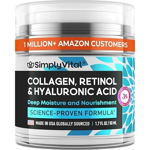 SimplyVital Collagen, Retinol & Hyaluronic Acid Cream - Anti-Aging Face Moisturizer for Face, Firming Skin Care Neck & Décolleté - Made in USA, Daily Moisturizer Face Cream Day & Night - 1.7 fl.oz.