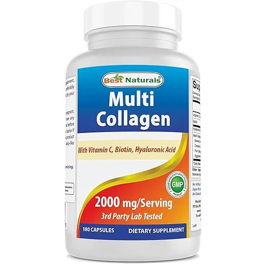 Best Naturals Multi Collagen Pills 2000mg for Women & Men - Hydrolyzed Collagen Peptides Capsules for Hair Skin and Nails with Types I II III V X, Biotin, Hyaluronic Acid & Vitamin C