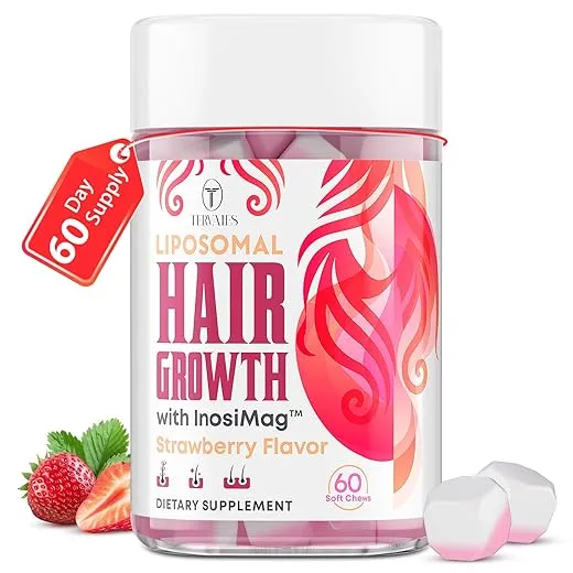 Liposomal Hair Growth Soft Chews – High Potency Hair Growth Vitamins for Women & Men with Biotin, InosiMag Complex, Collagen, Zinc - Strong Hair Skin Nails Vitamins, 60 Count