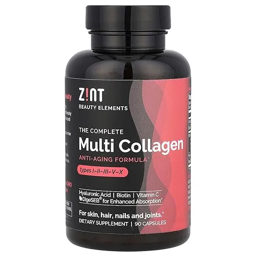 Zint Multi Collagen Pills - Collagen Supplements for Hair, Skin, Nails & Joint Health - Hydrolyzed Collagen Supplement with Type I, II, III, V, X Collagen Peptides, 90 Count
