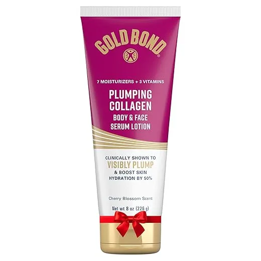 Gold Bond Plumping Collagen Body and Face Serum Lotion, Lightweight Hydrating Moisturizer with Collagen Peptide Complex, Jojoba and Grapeseed Oils to Visibly Plump Skin, Cherry Blossom Scent, 8 oz