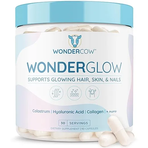 Hair Skin and Nails Vitamins w/Bovine Colostrum, Collagen, Hyaluronic Acid, Biotin, Zinc, & Lactoferrin┃Supports Faster Hair Growth, Stronger Nails and Glowing Skin (30 Servings, Capsule)