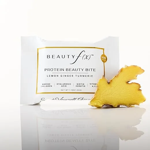 Beauty FX Collagen Protein Bars – Lemon Ginger Turmeric | 10g Protein, Hyaluronic Acid, Biotin, Marine Collagen, Hydrolyzed Keratin | Healthy Hair, Lean Muscle & Firm Skin | Anti-Aging | 12-Pack