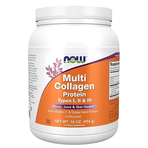 Now Foods Supplements, Multi Collagen Protein Types I, II & III Powder, Bone, Joint, and Skin Health, 16 oz (454 g)