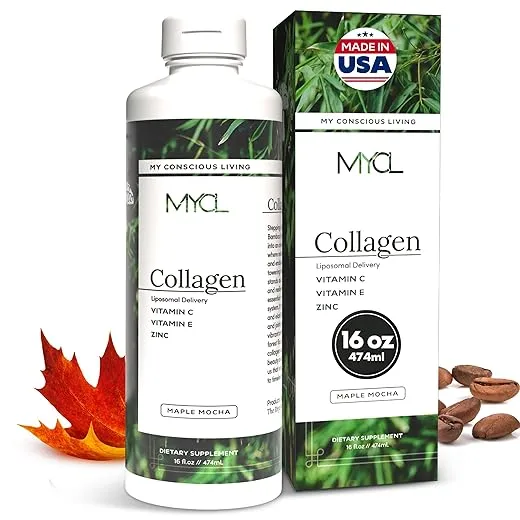 Liquid Collagen for Women - Vegan Collagen Liposomal Supplement - Ultra Absorption, Plant Based with Bamboo Extract, Vitamin C, Amino Acids - Skin, Hair, Nail, Joint Support - Maple Mocha 30 Servings