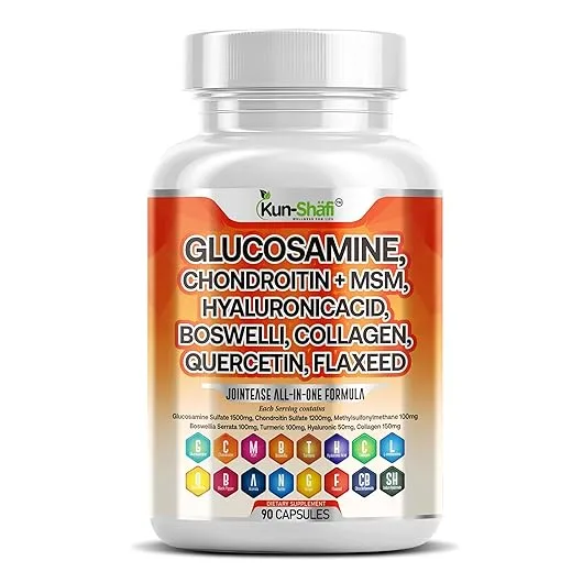 Glucosamine Chondroitin MSM Supplement – with Hyaluronic Acid, Collagen, Boswellia, Turmeric, Quercetin & Flaxseed – Joint Support Complex for Mobility & Flexibility for Men & Women – 90 ct