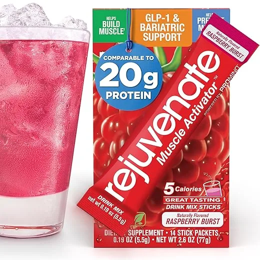 Rejuvenate, Perfect Amino Acid Blend, 1 Stick = 20g Whey Protein, 5 Calories, Vegan Friendly EAA + BCAA for Muscle Growth, Strength & Energy, GLP-1 & Bariatric Support, No Bloat, No Sugar
