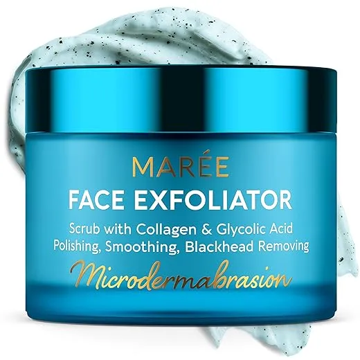 MAREE Face Exfoliator — Microdermabrasion Facial Scrub & Exfoliating Face Wash for Women — Collagen & Glycolic Acid — Gentle Scrub and Exfoliant — Men Exfoliating Scrubber — Exfoliante Facial Cleanser