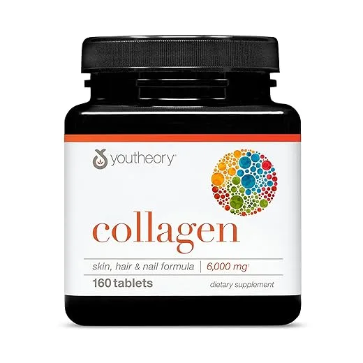 Youtheory Advanced Collagen - 6,000 mg - with Vitamin C & Amino Acids - for Hair Growth, Skin & Nails* - Supports Joint, Bone & Muscle Health* - for Women and Men - 160 Tablets (26-Day Supply)