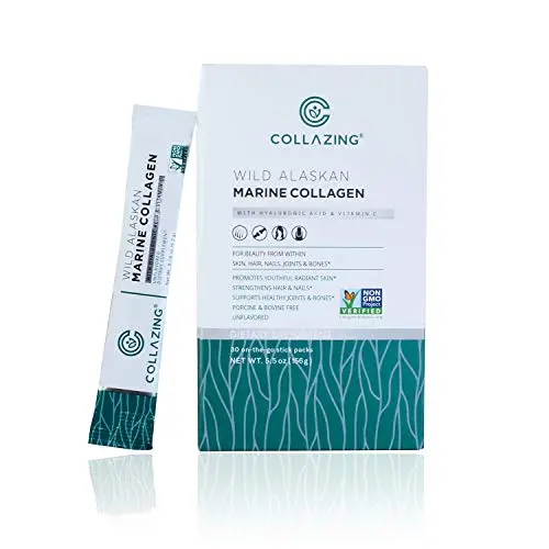 Alaskan Wild-Caught Marine Collagen Peptides (Collagen Type 1, 3) with Hyaluronic Acid and Vitamin C, for Skin, Hair, Nails, Joint, Bones, Eyes, Unflavored, 156g, 30 Days Supply