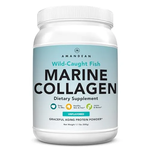 AMANDEAN Premium Anti-Aging Marine Collagen Peptides Powder. 500g Wild-Caught Hydrolyzed Fish Collagen Supplement. Type 1 & 3 Collagen Protein. 18 Amino Acids for Skin, Hair, Nails.