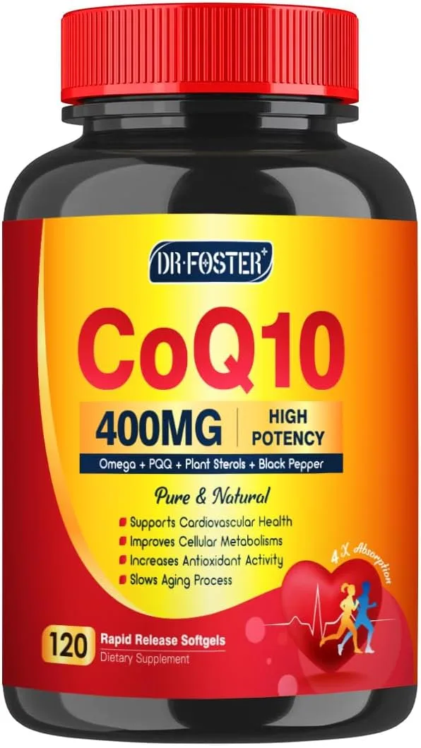 CoQ10 400mg SoftGels CQ10 Coenzyme Q10 Supplement, Plus PQQ, Omega 3, and Vitamin E, for Heart Health and Cellular Energy, 120 Servings