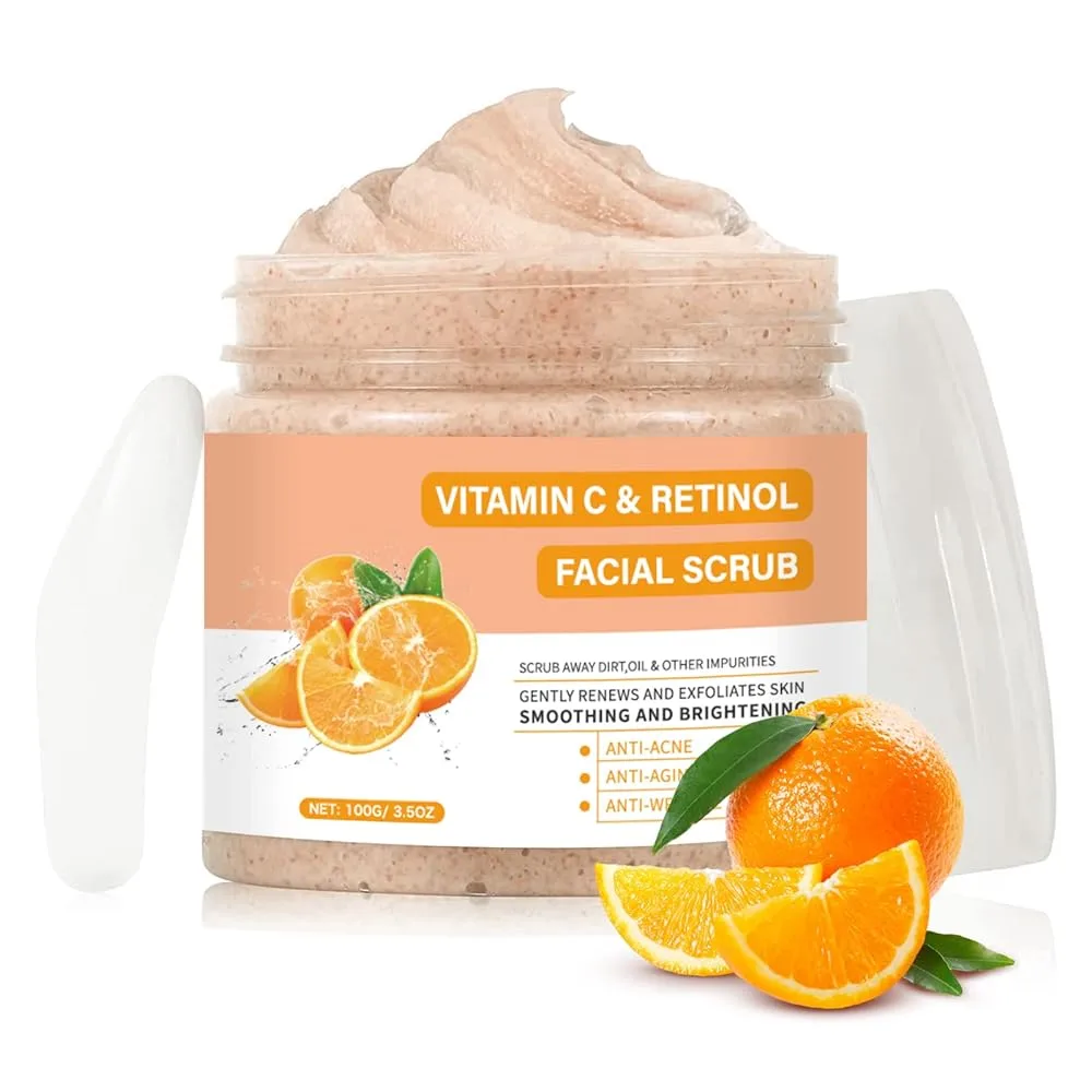 Face Scrub Facial Exfoliator For Dull Skin Vitamin C Retinol Facial Scrub Brightening Exfoliating Face Scrub Microdermabrasion Facial Scrub Exfoliating Face Wash Cleanser for Women Men