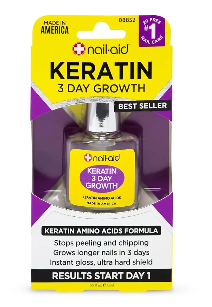 Nail-Aid Keratin 3 Day Growth Nail Treatment & Strengthener, Clear, 0.55 Fl Oz