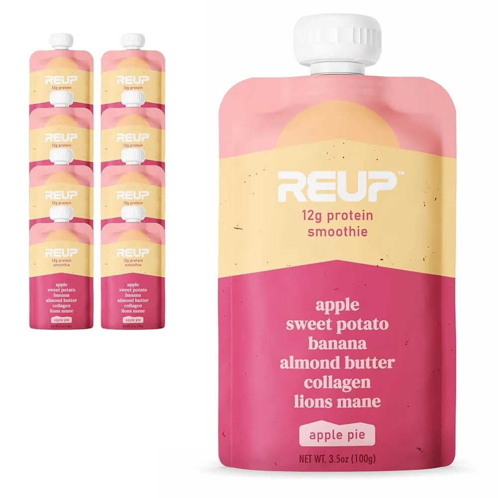 Reup Collagen Protein Smoothie - Dairy Free, 12g Protein, Ready to Drink, Real Fruit, No Added Sugar - Dairy Free Protein Shakes - Protein Smoothie Pouch for Adults and Kids - 8 Count