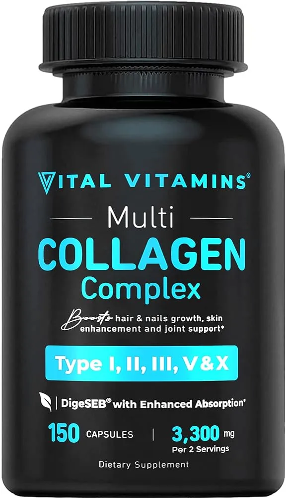 Vital Vitamins Collagen for Women & Men - Type I, II, III, V, X Multi Collagen Pills - Grass Fed, Non-GMO - 150 Capsules