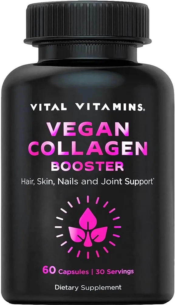 Vital Vitamins Vegan Collagen Booster - Plant Collagen Supplements - Supports Hair, Skin, Nails & Joints - with Hyaluronic Acid - 60 Capsules